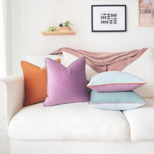 MONDAY MOOSE Decorative Throw Pillow Covers Cushion Cases, Set of 4 Soft Velvet Modern Double-Sided Designs, Mix and Match for Home Decor, Pillow Inserts Not Included (16x16 inch, Purple/Teal) - Image 3