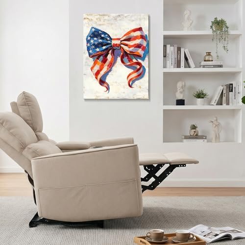 July 4th Patriotic Canvas Wall Art 4th of July USA Decorations American Flag Bow Painting Picture Independence Day Home Decor 20x24in - Image 3