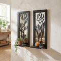 ZEXUIRU 2 Set Rustic Candle Sconces Living Room Bedroom Entryway Wood Mirrored, Farmhouse, Carved Frame Wall-Mount Wooden Candle Holders Wall Decor Hanging Handmade Holder - Black by ZEXUIRU