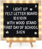 10"×10" Felt Letter Board with LED Lights & Stand, First Day of School Sign by ANPHSIN