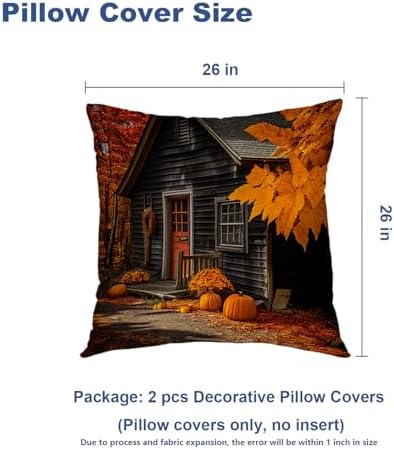 Batmerry Autumn Maple Forest Throw Pillow Covers, Pumpkins Cabins Fallen Leaves Decorative Pillow Covers Digital Printing Blended for Couch Sofa Bed Invisible Zipper 26X26 in(Set of 2) - Image 5