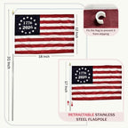 JRED 250 Anniversary USA Flags on Stick 6 Pack, 12x18 Inch 1776-2026 Betsy Ross 13 Stars Handheld US Flags, with Retractable Stainless Steel Pole Safety Spear Top for 4th of July - Image 4