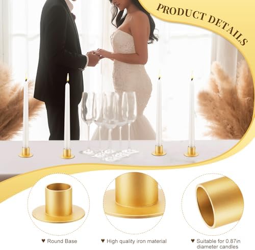 48 Pcs Gold Metal Taper Candle Holders Bulk for Wedding Pillar Candles Taper Candlesticks Holders Centerpieces Short Candle Stick Dinner Decor for Party Anniversary Dinning Table Gift (48, Gold) - Image 3