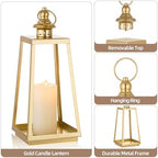 Gold Metal Lantern Decorative Indoor, Set of 2 Wedding Decor - Image 5