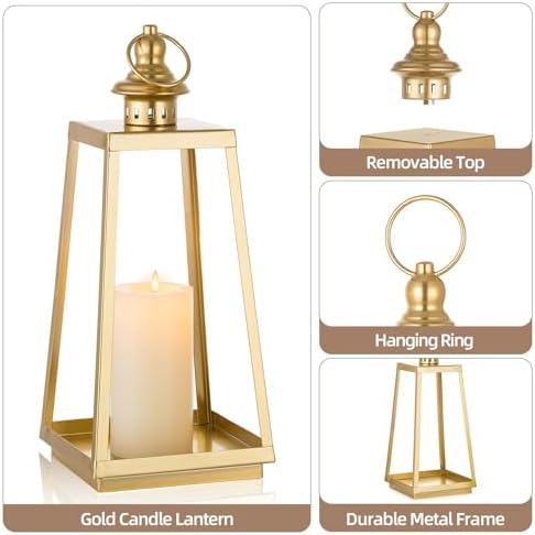 Gold Metal Lantern Decorative Indoor, Set of 2 Wedding Decor - Image 5