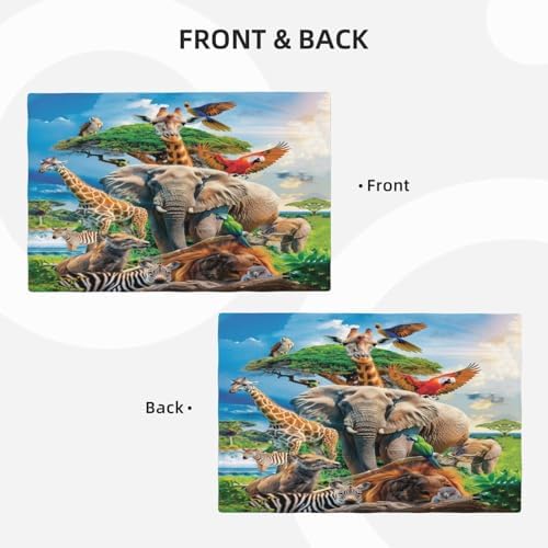 Elephant Giraffe Zebra Placemats Set of 6 Funny Zoo Animals Table Mats African Place Mats Decor Imitation Linen Heat Resistant Tablecloth for Dining Decorations Kitchen Party Restaurants 12''x18'' - Image 5