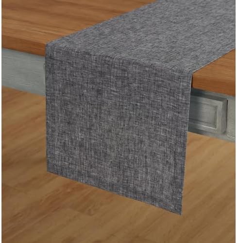 Solino Home 100% Pure Linen Table Runner Black Long, Athena 14 x 156 in by SolinoHome