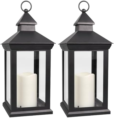 2-Pack 14" Candle Lanterns Outdoor Waterproof Decorative Flickering Lights with Timer - Cool White Decorative Indoor LED Lanterns Battery Operated by BrightZeal