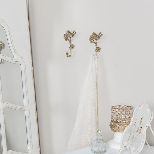 SOFFEE DESIGN 2pcs Metal Gold Coat Hooks with 3D Bird & Flowers Shape, Heavy Duty for Entryway, Bathroom, Bedroom Farmhouse Decoration - Image 4