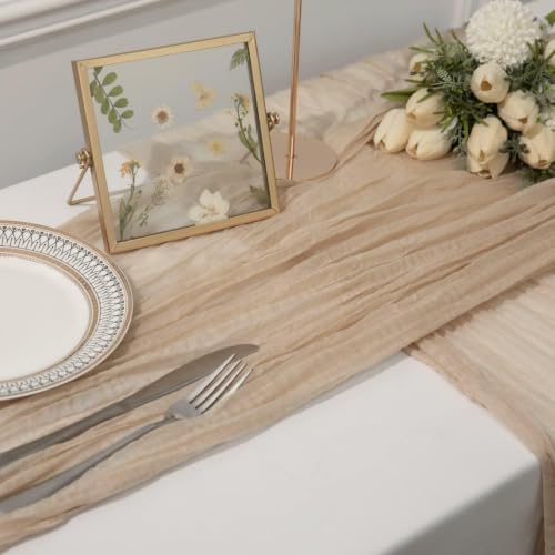 16 Pack Beige Cheesecloth Table Runner 35x120 Inch Boho Gauze Cheese Cloth Table Runners, 10 FT Long Rustic Sheer Beige Table Runner for Wedding Bridal Baby Shower Birthday Party Table Decorations - Image 4