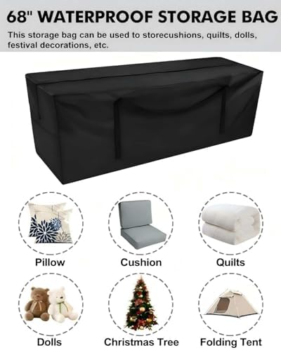 Patio Cushion Storage Bag,Outdoor Cushion Storage Bag,Waterproof storage bag with zipper and handle,Used for outdoor cushion storage and home storage. 68in L x 30in W x 20in H(2 Pack) - Image 4