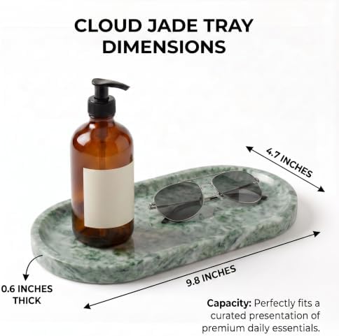 YKAJO Cloud Jade Oval Marble Tray, 9.8x4.7 Vanity Perfume Organizer Dish - Image 3