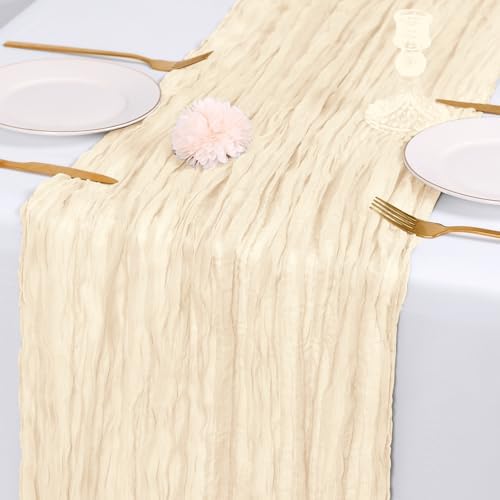14 Pack Ivory Cheesecloth Table Runner 17x108 Inch Semi Sheer Boho Gauze Cheese Cloth Fabric Table Runners, for Wedding Party Baby Shower Birthday Home Decor Garden Farmhouse - Image 7