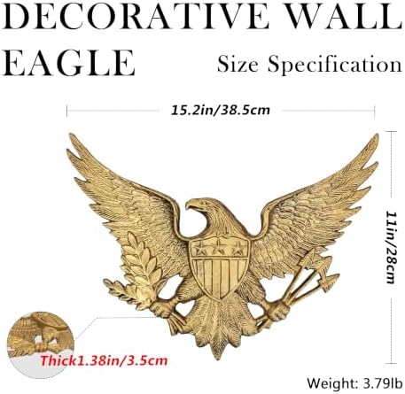 Linton Arst Cast Iron American Eagle Wall Decor, 3.79lb Vintage Gold Eagle Statue Plaque, Freedom Flyer Eagle Plaque for Indoor Outdoor Wall Hanging Decor - Image 2
