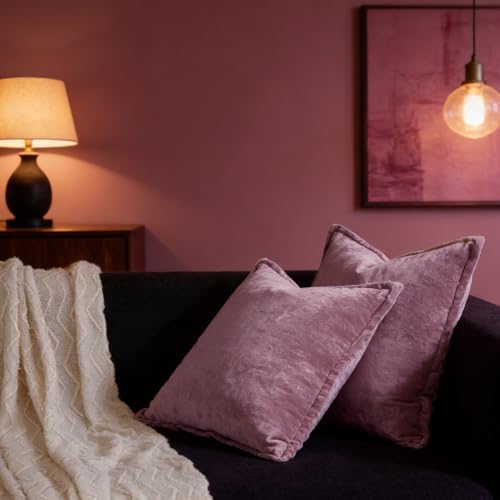 Luxurious Velvet Euro Shams Decorative Throw Pillow Covers 26x26 Set of 2 Solid Square Euro Pillow Shams for Sofa Couch Bedroom, Mauve - Image 5