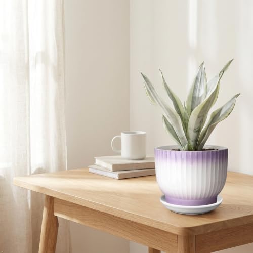 8 Inch Ceramic Plant Pot,Purple + White - Image 6