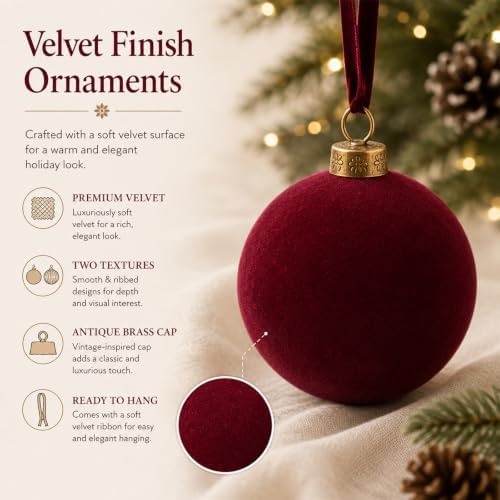Pinkunn 24 Pcs Velvet Burgundy Christmas Ball Ornaments 3.15 Inch - Image 4