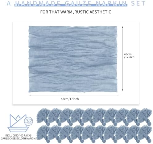 100 Pieces Cloth Napkins Dusty Blue Dinner Cheesecloth Napkins for Wedding,Wrinkled Cloth Napkins Bulk for Home Party Rustic Table Decoration, 17 x 17 Inch - Image 2