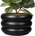 SQOWL Ceramic Flower Pot 13.5 Inch - Large Planter for Indoor Plants Outdoor Plant Pot with Drainage Hole Round Planter Mid-Century Flower Pot for Porch Living Room Decor Black by SQOWL