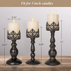 BANOMII Distressed Black Candle Holders for Pillar Candles Set of 3, Vintage Crown Candle Stands for Table Centerpiece Decor, Tall Antique Metal Candle Holder Set for Fireplace Decoration, Ideal Gift - Image 4