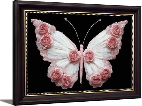 Dark Brown Framed Butterfly Canvas Wall Art Black Pink Butterfly painting Decor Pictures Dark Moody Flower Insect Bedroom Living Posters Prints for Corridor Classroom Kitchen Room Decoration by JUZKNMCWallArtwelcomesyou