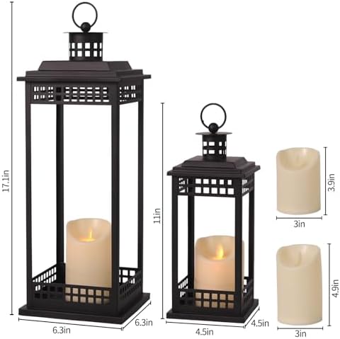 Decorative Candle Lanterns Set of 2, Black Metal for Indoor & Outdoor - Image 2