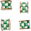 MACKENZIE-CHILDS Set of 4 Enamel Napkin Rings, Napkin-Holder Ring Set for Cloth Napkins, Green-and-White Emerald Check by Unknown