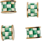 MACKENZIE-CHILDS Set of 4 Enamel Napkin Rings, Napkin-Holder Ring Set for Cloth Napkins, Green-and-White Emerald Check by Unknown