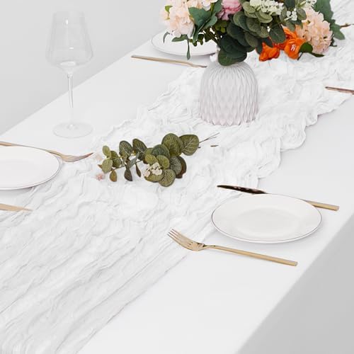 15 Pack White Cheesecloth Table Runner 17 x 108 inch Cheese Cloth Table Runners 9ft White Table Runner Rustic Romantic Sheer Gauze Runner for Wedding Party Baby Shower Table Decoration - Image 4