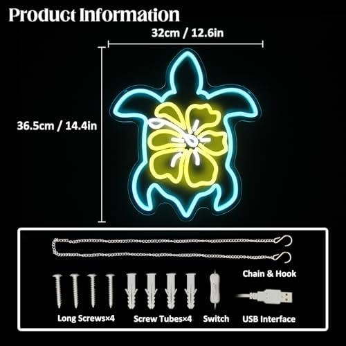 Sea Turtle Neon Sign Hibiscus LED Neon Lights for Wall Bedroom Bar Decor - Image 4
