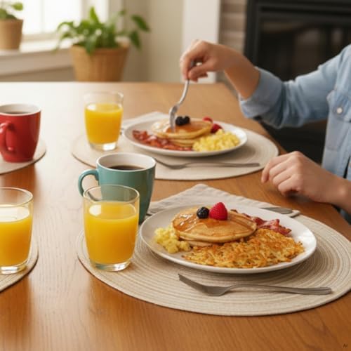 SHACOS 15 inch Beige Round Placemats Set of 12 for Dining Table Woven Braided Circle Place Mats Kitchen Placemat Washable Table Mats - Image 4
