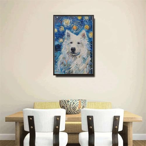 Metal Sign Vintage Tin Sign Samoyed Starry Night Samoyed Frosty Samoyed in Night for Home Winter Retreat and Seasonal Celebrations Rustproof Aluminum 8×12 Inches with Metal Frame - Image 4
