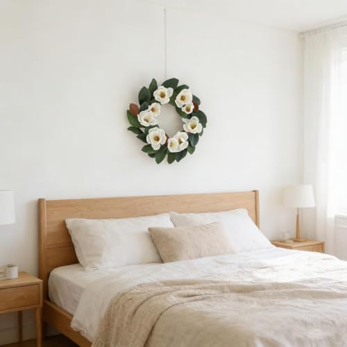 All Seasons Wreath for Front Door w/Silk Cream Magnolia, 20-22 Inch Year Round Outdoor Spring Summer Wreath Farmhouse Indoor Decor, Flower Wreath for Wedding Home Wall Window Porch, White - Image 6