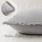 MIULEE Boho Linen Fringe Decorative Throw Pillow Covers Light Grey 20x20 - Image 3