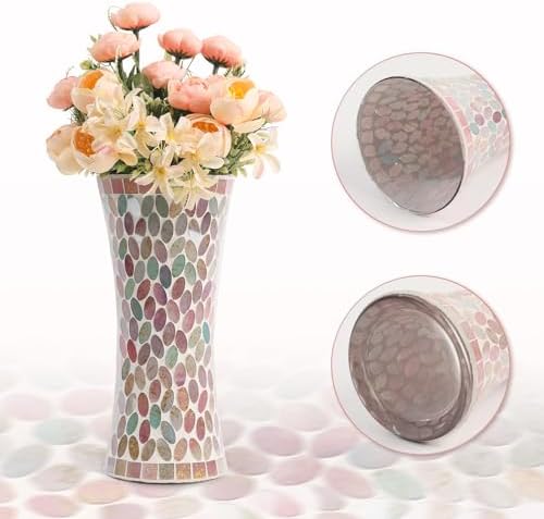 Mosaic Glass Vase, 12 Inch Beautiful Pink and Gold Mosaic Vase - Image 2