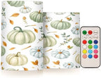 ALAZA Green Pumpkin Autumn Fall Flickering Flameless Candles Battery Operated with Remote Timer,Tea Light Candles LED Pillar Votive Candles Set of 2 for Outdoor Indoor Decorations by ALAZA