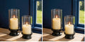 NUPTIO Hurricane Glass Candle Holder: Set of 2 Black Pillar Candle Holders with Glass Cylinder - Metal Pillars Candleholder for Halloween Thanksgiving Fireplace Living Room Decor (Pack of 2) by Nuptio