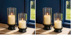 NUPTIO Hurricane Glass Candle Holder: Set of 2 Black Pillar Candle Holders with Glass Cylinder - Metal Pillars Candleholder for Halloween Thanksgiving Fireplace Living Room Decor (Pack of 2) by Nuptio