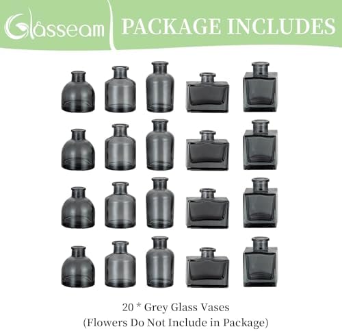 Glasseam Mini Bud Vases for Centerpieces: Clear Small Flower Vase Set of 20 Cute Tiny Glass Table Centerpieces Modern Wedding Birthday Party Baby Shower Dining Room Decoration Black Grey - Image 6