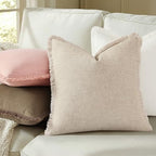decorUhome Linen Fringe Pink Throw Pillow Covers 26x26 Set of 2 - Image 4