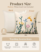 Embroidered Throw Pillow Cover 18x18 Inch - Spring Summer Boho Decorative Pillow Cover with Zipper for Living Room Couch Sofa Bed Aesthetic Design Flower Bird Cushion Pillowcase (Pack of 2) - Image 4