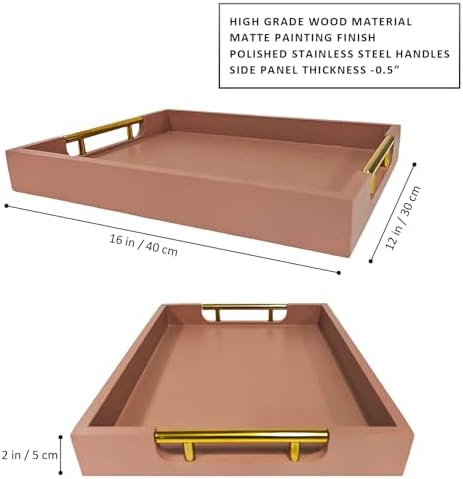 Wooden Decorative Coffee Table Tray, 16" Serving Tray with Gold Handles for Ottoman, Living Room, Perfume, Vanity Dresser Organizer (Mocha) - Image 3