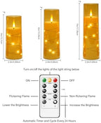 Sasigeiaa Flameless Candles with Embedded Star String - Battery Operated LED Candles, with Remote,12 Gold Flickering Candles for Christmas, Weddings, Home Decor & Party,(D 2.3"×H 5" 6" 7") - Image 3