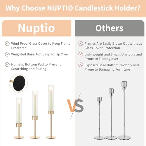 NUPTIO Hurricane Glass Candles Holder, 18 Pcs Gold Taper Candle Holder Bulk - Image 5