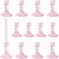 Glass Candle Holders Set, Vintage Decorative Design,Elegant Table Candlesticks Set for Dining Room,Wedding, Spring Party, Romantic Dinner, Festival & Windowsill Decor (12, Light Pink, XZS) by Unknown