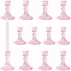 Glass Candle Holders Set, Vintage Decorative Design,Elegant Table Candlesticks Set for Dining Room,Wedding, Spring Party, Romantic Dinner, Festival & Windowsill Decor (12, Light Pink, XZS) by Unknown