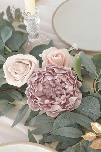 Floroom 6ft Artificial Eucalyptus Garland with Flowers Fake Greenery Faux Floral Vine Garland for Table Decor Wedding Centerpieces Bridal Shower Party Decorations, Garden Dusty Rose - Image 4