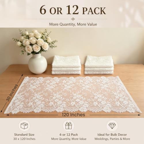 12 Pcs White Lace Table Runner 30x120 Inch Boho Lace Tablecloth - Image 2