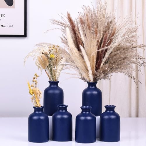 Blue Bud Vases Set of 6 - Mini Blue Ceramic Vases for Flowers, Modern Bud Vase for Table Decor, Boho Small Vase for Home Decor, Centerpieces in Bulk for Wedding, Home, Table, Party Decor - Image 6