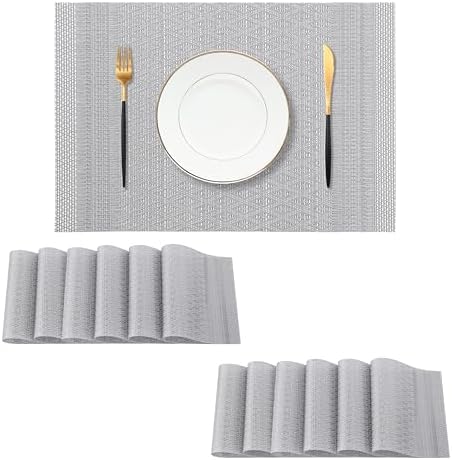 Leetaltree Lunar Grey Placemats Set of 12 - Heat Resistant Non-Slip Place mats for Dining Table, Washable Durable PVC Vinyl Woven Table Mats（Lunar Grey, 12） by Leetaltree-ArtatEveryTable